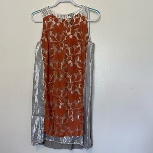 Clu sleeveless silk blend lined stunning floral silver toasted orange dress s